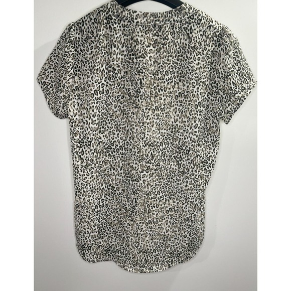 Chaus New York NWT Animal Print Short Sleeve, Split Neck Georgette Blouse SZ S - Picture 2 of 2